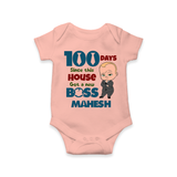 Celebrate your Little One's 100 days Birthday with "100 Days Since This House Got a New Boss" Themed Personalized Romper - PEACH - 0 - 3 Months Old (Chest 16")