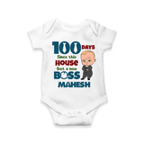 Celebrate your Little One's 100 days Birthday with "100 Days Since This House Got a New Boss" Themed Personalized Romper - WHITE - 0 - 3 Months Old (Chest 16")