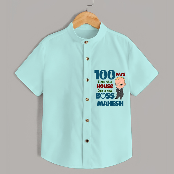 Celebrate your Little One's 100 days Birthday with "100 Days Since This House Got a New Boss" Themed Personalized Shirt - ARCTIC BLUE - 0 - 6 Months Old (Chest 21")