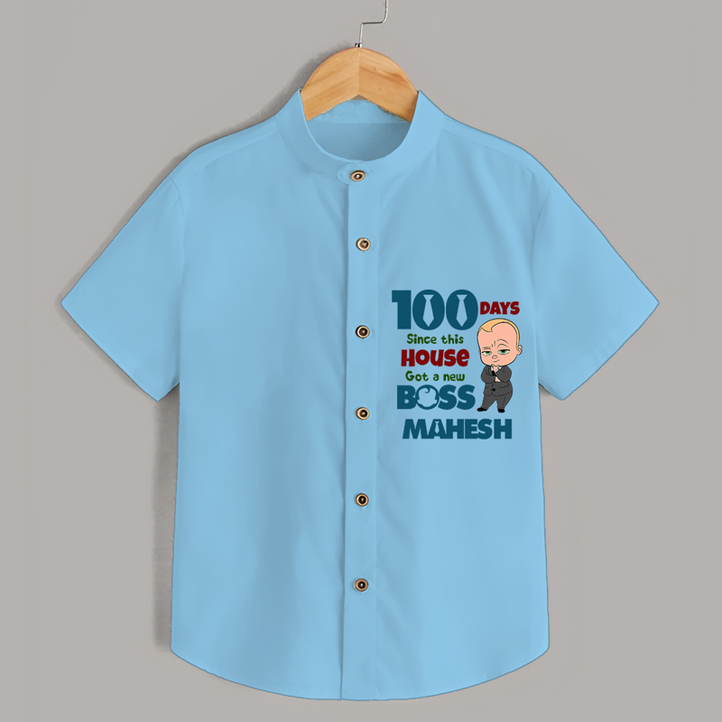 Celebrate your Little One's 100 days Birthday with "100 Days Since This House Got a New Boss" Themed Personalized Shirt - SKY BLUE - 0 - 6 Months Old (Chest 21")