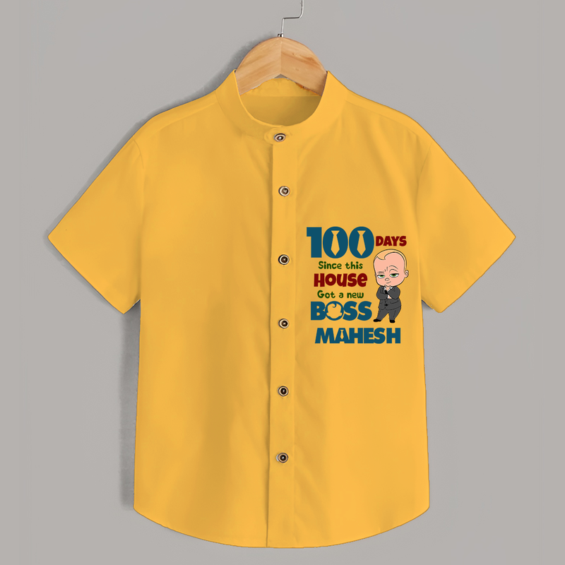 Celebrate your Little One's 100 days Birthday with "100 Days Since This House Got a New Boss" Themed Personalized Shirt - YELLOW - 0 - 6 Months Old (Chest 21")