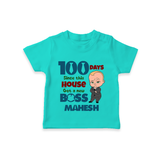 Celebrate your Little One's 100 days Birthday with "100 Days Since This House Got a New Boss" Themed Personalized T-shirt - TEAL - 0 - 5 Months Old (Chest 17")