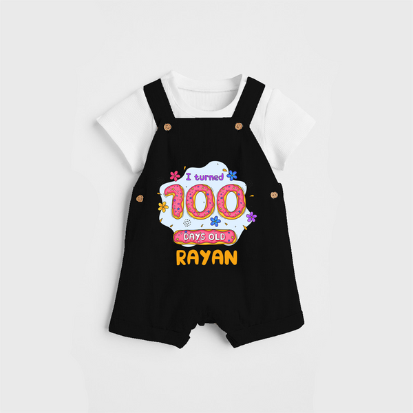 Celebrate your Little One's 100 days Birthday with "I Turned 100 Days Old" Themed Personalized Dungaree set - BLACK - 0 - 5 Months Old (Chest 17")