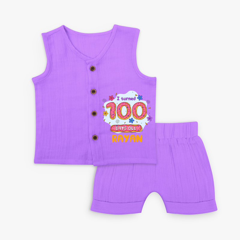 Celebrate your Little One's 100 days Birthday with "I Turned 100 Days Old" Themed Personalized Jabla - PURPLE - 0 - 3 Months Old (Chest 9.8")