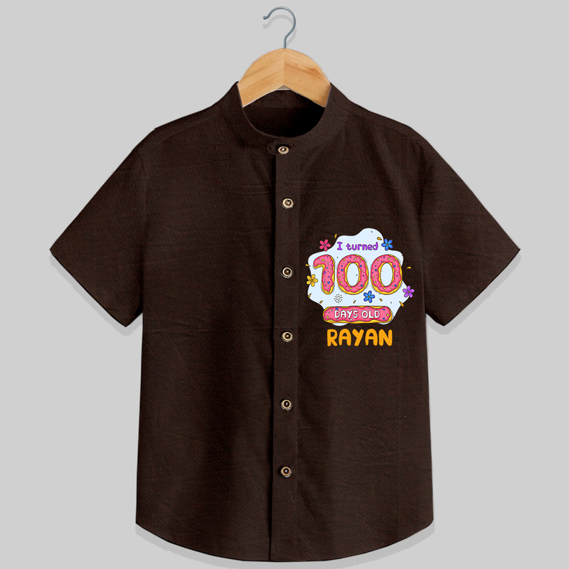 Celebrate your Little One's 100 days Birthday with "I Turned 100 Days Old" Themed Personalized Shirt - CHOCOLATE BROWN - 0 - 6 Months Old (Chest 21")