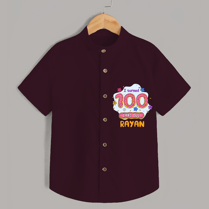 Celebrate your Little One's 100 days Birthday with "I Turned 100 Days Old" Themed Personalized Shirt - MAROON - 0 - 6 Months Old (Chest 21")