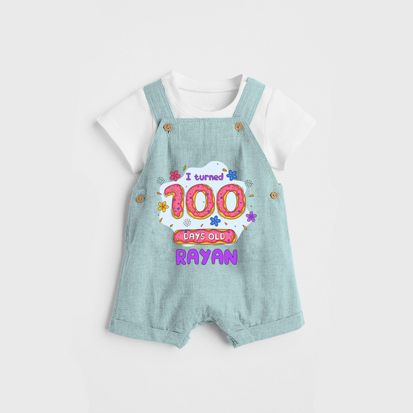 Celebrate your Little One's 100 days Birthday with "I Turned 100 Days Old" Themed Personalized Dungaree set - ARCTIC BLUE - 0 - 5 Months Old (Chest 17")