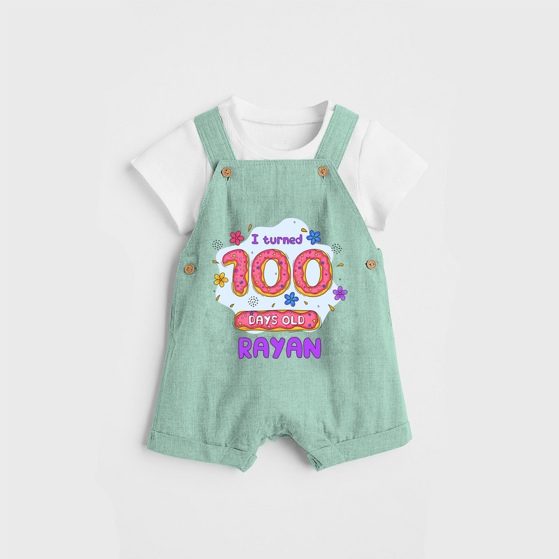 Celebrate your Little One's 100 days Birthday with "I Turned 100 Days Old" Themed Personalized Dungaree set - LIGHT GREEN - 0 - 5 Months Old (Chest 17")