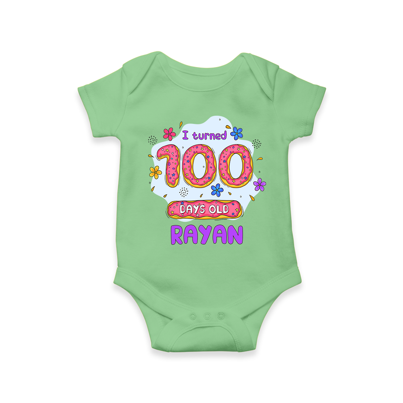 Celebrate your Little One's 100 days Birthday with "I Turned 100 Days Old" Themed Personalized Romper - GREEN - 0 - 3 Months Old (Chest 16")