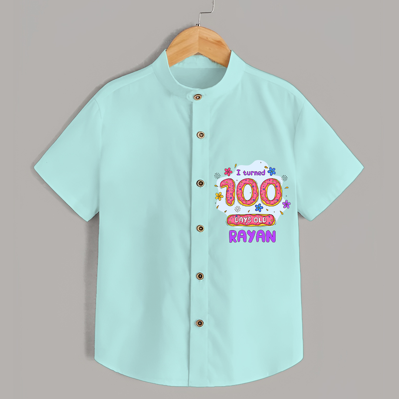 Celebrate your Little One's 100 days Birthday with "I Turned 100 Days Old" Themed Personalized Shirt - ARCTIC BLUE - 0 - 6 Months Old (Chest 21")
