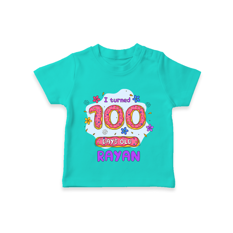 Celebrate your Little One's 100 days Birthday with "I Turned 100 Days Old" Themed Personalized T-shirt - TEAL - 0 - 5 Months Old (Chest 17")