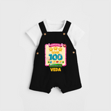 Celebrate your Little One's 100 days Birthday with "Completed 100 Level" Themed Personalized Dungaree set - BLACK - 0 - 5 Months Old (Chest 17")