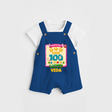 Celebrate your Little One's 100 days Birthday with "Completed 100 Level" Themed Personalized Dungaree set - COBALT BLUE - 0 - 5 Months Old (Chest 17")