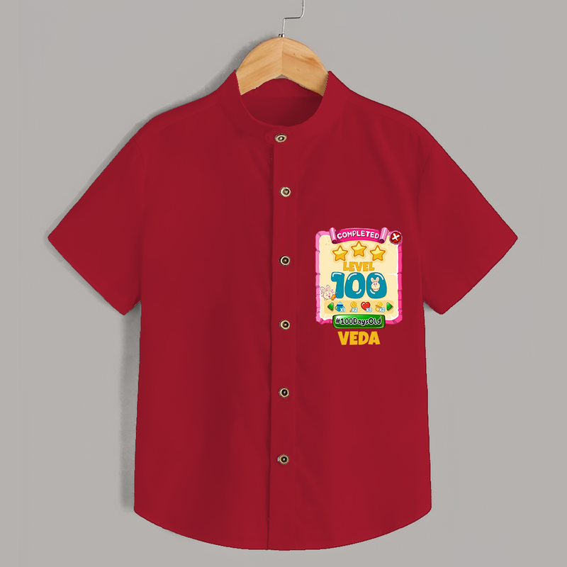Celebrate your Little One's 100 days Birthday with "Completed 100 Level" Themed Personalized Shirt - RED - 0 - 6 Months Old (Chest 21")