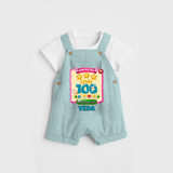 Celebrate your Little One's 100 days Birthday with "Completed 100 Level" Themed Personalized Dungaree set - ARCTIC BLUE - 0 - 5 Months Old (Chest 17")