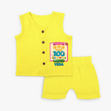 Celebrate your Little One's 100 days Birthday with "Completed 100 Level" Themed Personalized Jabla - YELLOW - 0 - 3 Months Old (Chest 9.8")