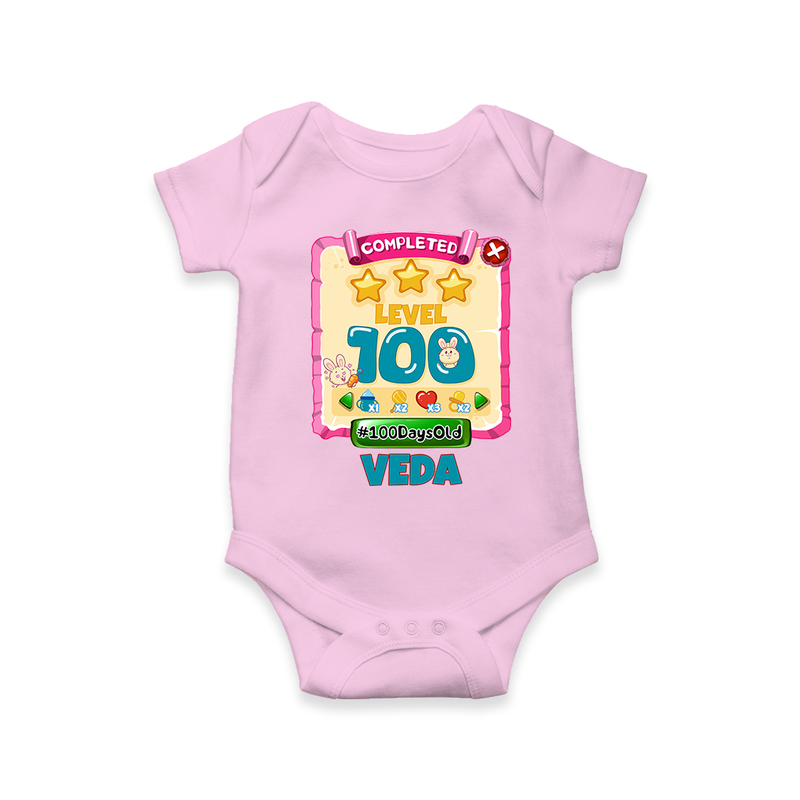 Celebrate your Little One's 100 days Birthday with "Completed 100 Level" Themed Personalized Romper - PINK - 0 - 3 Months Old (Chest 16")