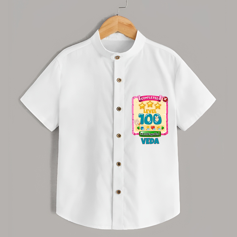 Celebrate your Little One's 100 days Birthday with "Completed 100 Level" Themed Personalized Shirt - WHITE - 0 - 6 Months Old (Chest 21")