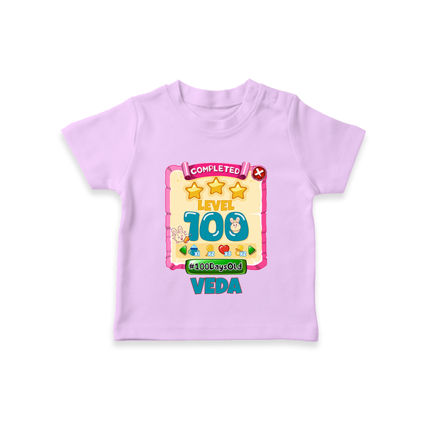 Celebrate your Little One's 100 days Birthday with "Completed 100 Level" Themed Personalized T-shirt - LILAC - 0 - 5 Months Old (Chest 17")