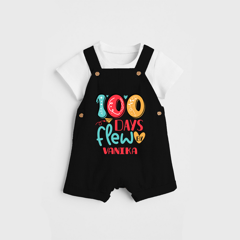 Celebrate your Little One's 100 days Birthday with "100 Days Flew" Themed Personalized Dungaree set - BLACK - 0 - 5 Months Old (Chest 17")