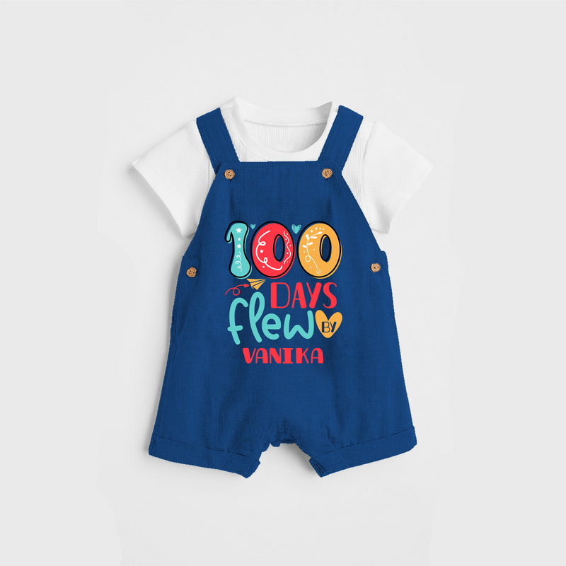 Celebrate your Little One's 100 days Birthday with "100 Days Flew" Themed Personalized Dungaree set - COBALT BLUE - 0 - 5 Months Old (Chest 17")