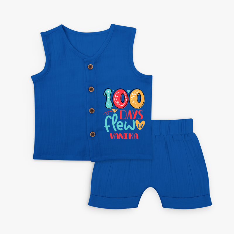 Celebrate your Little One's 100 days Birthday with "100 Days Flew" Themed Personalized Jabla - MIDNIGHT BLUE - 0 - 3 Months Old (Chest 9.8")