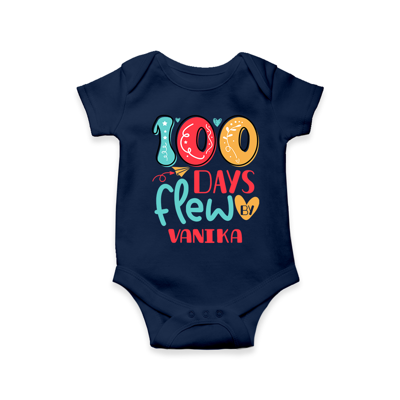 Celebrate your Little One's 100 days Birthday with "100 Days Flew" Themed Personalized Romper - NAVY BLUE - 0 - 3 Months Old (Chest 16")