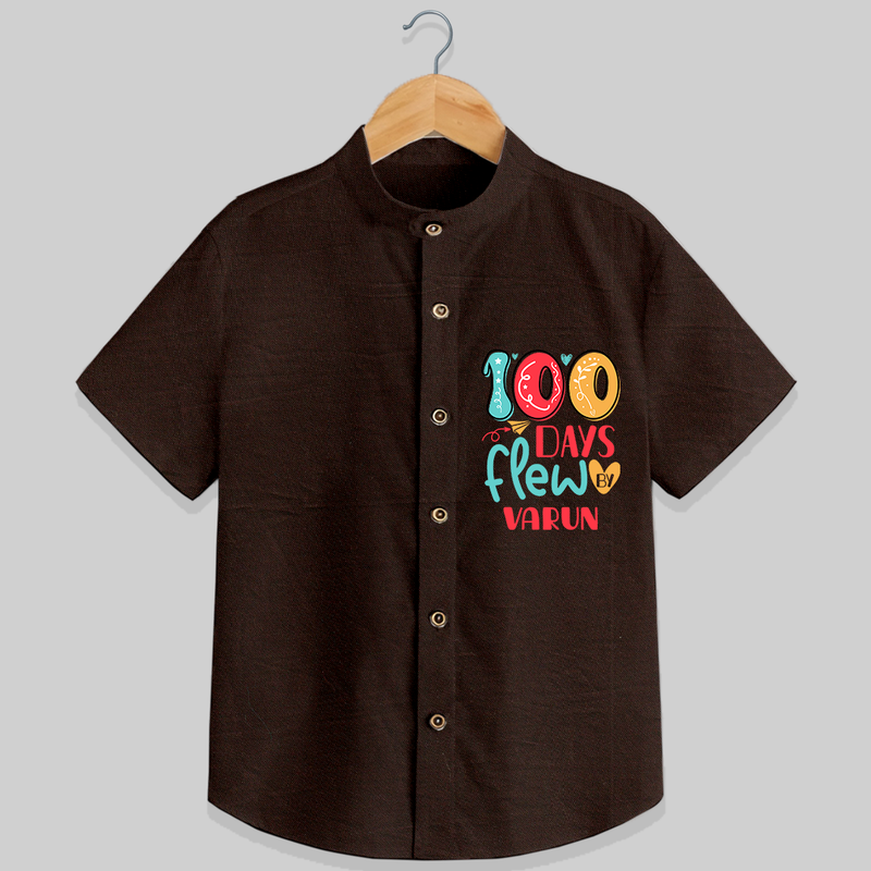 Celebrate your Little One's 100 days Birthday with "100 Days Flew" Themed Personalized Shirt - CHOCOLATE BROWN - 0 - 6 Months Old (Chest 21")