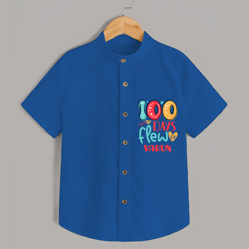 Celebrate your Little One's 100 days Birthday with "100 Days Flew" Themed Personalized Shirt - COBALT BLUE - 0 - 6 Months Old (Chest 21")