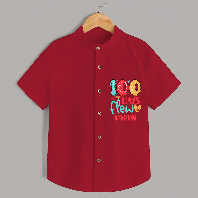 Celebrate your Little One's 100 days Birthday with "100 Days Flew" Themed Personalized Shirt - RED - 0 - 6 Months Old (Chest 21")