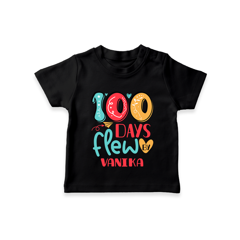 Celebrate your Little One's 100 days Birthday with "100 Days Flew" Themed Personalized T-shirt - BLACK - 0 - 5 Months Old (Chest 17")