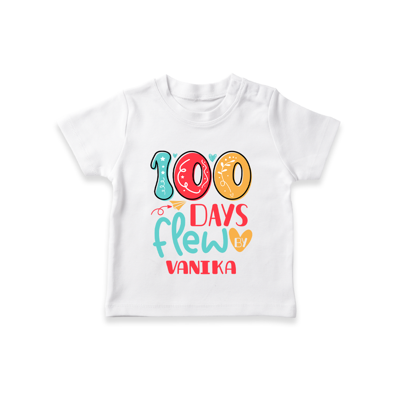 Celebrate your Little One's 100 days Birthday with "100 Days Flew" Themed Personalized T-shirt - WHITE - 0 - 5 Months Old (Chest 17")