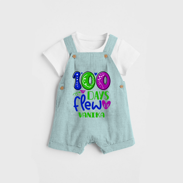 Celebrate your Little One's 100 days Birthday with "100 Days Flew" Themed Personalized Dungaree set - ARCTIC BLUE - 0 - 5 Months Old (Chest 17")