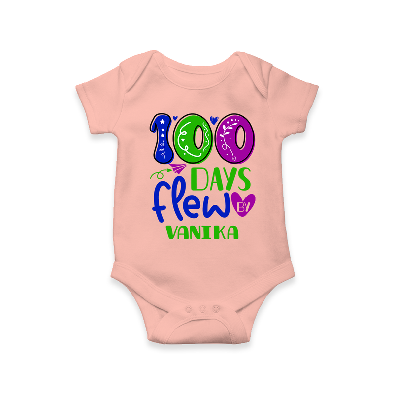 Celebrate your Little One's 100 days Birthday with "100 Days Flew" Themed Personalized Romper - PEACH - 0 - 3 Months Old (Chest 16")