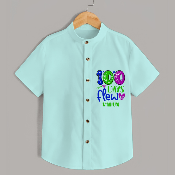 Celebrate your Little One's 100 days Birthday with "100 Days Flew" Themed Personalized Shirt - ARCTIC BLUE - 0 - 6 Months Old (Chest 21")