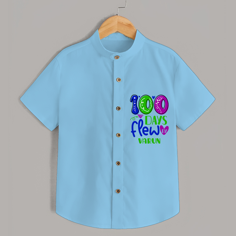 Celebrate your Little One's 100 days Birthday with "100 Days Flew" Themed Personalized Shirt - SKY BLUE - 0 - 6 Months Old (Chest 21")