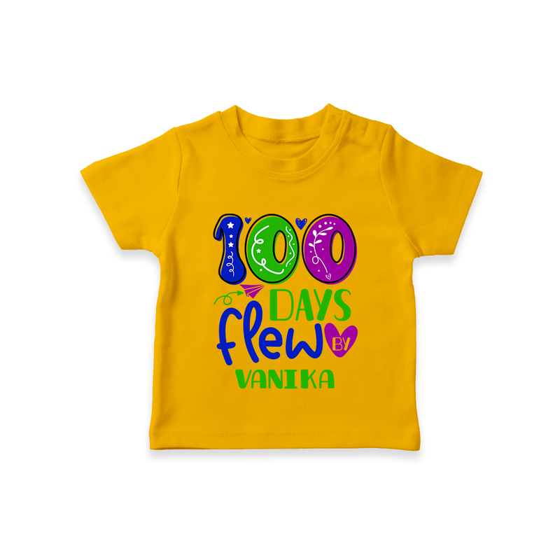 Celebrate your Little One's 100 days Birthday with "100 Days Flew" Themed Personalized T-shirt - CHROME YELLOW - 0 - 5 Months Old (Chest 17")