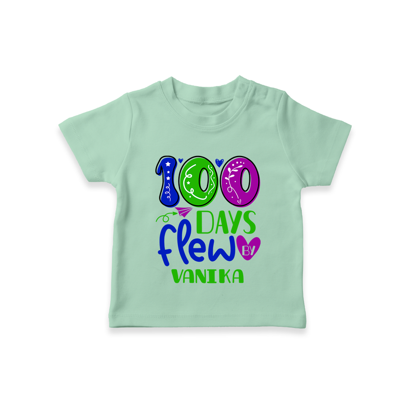 Celebrate your Little One's 100 days Birthday with "100 Days Flew" Themed Personalized T-shirt - MINT GREEN - 0 - 5 Months Old (Chest 17")