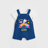 Celebrate your Little One's 100 days Birthday with "Yay I'm 100 Days Old" Themed Personalized Dungaree set - COBALT BLUE - 0 - 5 Months Old (Chest 17")