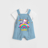 Celebrate your Little One's 100 days Birthday with "Yay I'm 100 Days Old" Themed Personalized Dungaree set - SKY BLUE - 0 - 5 Months Old (Chest 17")