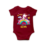 Celebrate your Little One's 100 days Birthday with "Yay I'm 100 Days Old" Themed Personalized Romper - MAROON - 0 - 3 Months Old (Chest 16")