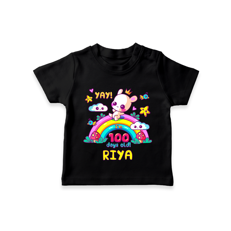 Celebrate your Little One's 100 days Birthday with "Yay I'm 100 Days Old" Themed Personalized T-shirt - BLACK - 0 - 5 Months Old (Chest 17")