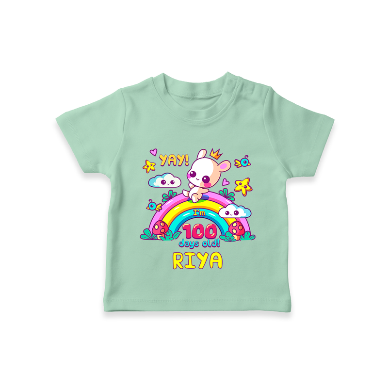 Celebrate your Little One's 100 days Birthday with "Yay I'm 100 Days Old" Themed Personalized T-shirt - MINT GREEN - 0 - 5 Months Old (Chest 17")