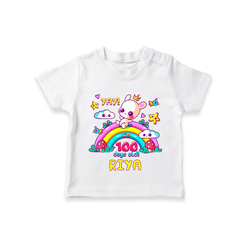 Celebrate your Little One's 100 days Birthday with "Yay I'm 100 Days Old" Themed Personalized T-shirt - WHITE - 0 - 5 Months Old (Chest 17")