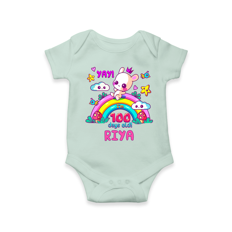 Celebrate your Little One's 100 days Birthday with "Yay I'm 100 Days Old" Themed Personalized Romper - MINT GREEN - 0 - 3 Months Old (Chest 16")