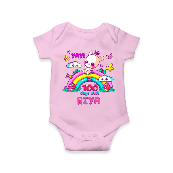 Celebrate your Little One's 100 days Birthday with "Yay I'm 100 Days Old" Themed Personalized Romper - PINK - 0 - 3 Months Old (Chest 16")