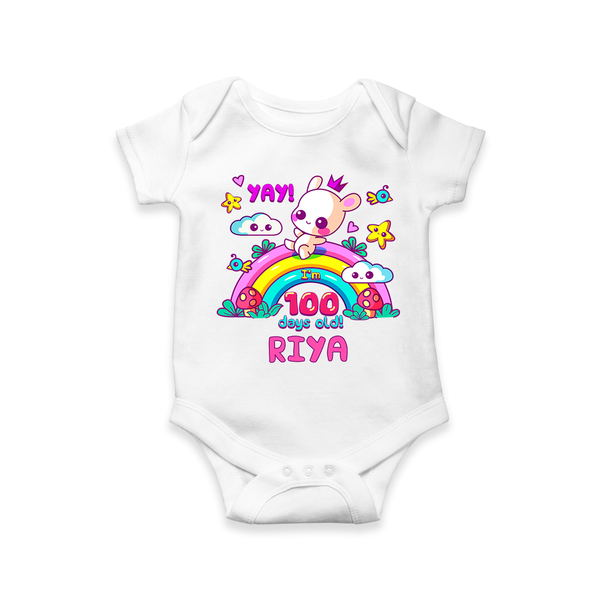 Celebrate your Little One's 100 days Birthday with "Yay I'm 100 Days Old" Themed Personalized Romper - WHITE - 0 - 3 Months Old (Chest 16")