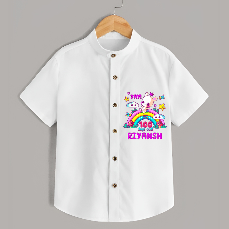 Celebrate your Little One's 100 days Birthday with "Yay I'm 100 Days Old" Themed Personalized Shirt - WHITE - 0 - 6 Months Old (Chest 21")