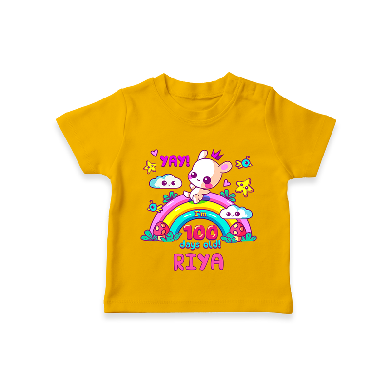 Celebrate your Little One's 100 days Birthday with "Yay I'm 100 Days Old" Themed Personalized T-shirt - CHROME YELLOW - 0 - 5 Months Old (Chest 17")