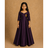 Vinayagar Chaturthi Deep Purple Colour- Girl Kid Dress